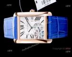 Swiss Grade Copy Cartier Tank MC Chronograph Watch Rose Gold Blue Leather Strap